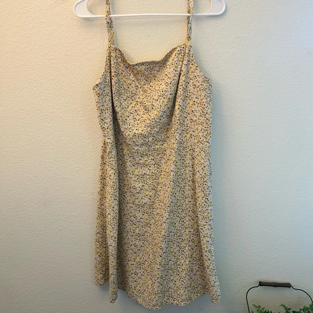 Old Navy Yellow Flower Linen-Blend Floral Mini Dress for Women Large